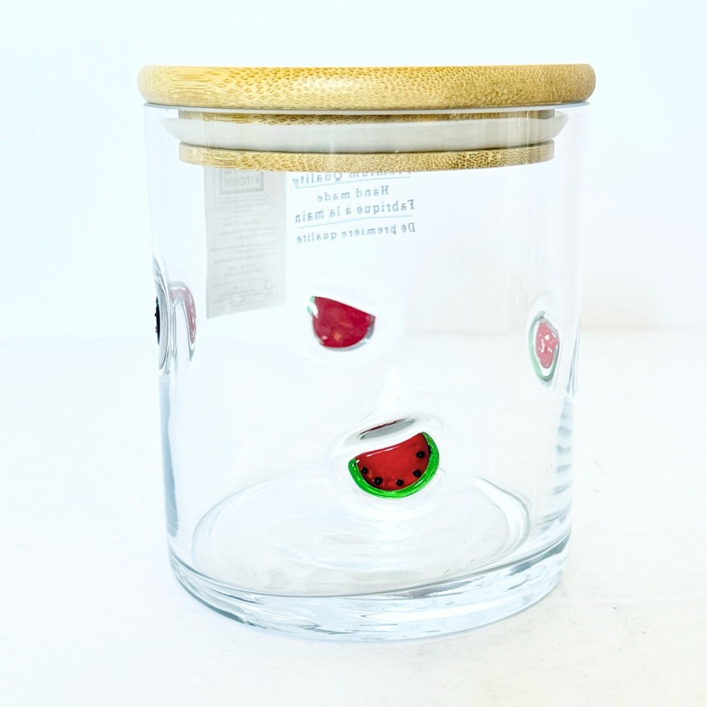 NWT Handblown Glass Storage Jar with Bamboo Lid– Watermelon Slice Design - Picture 2 of 6